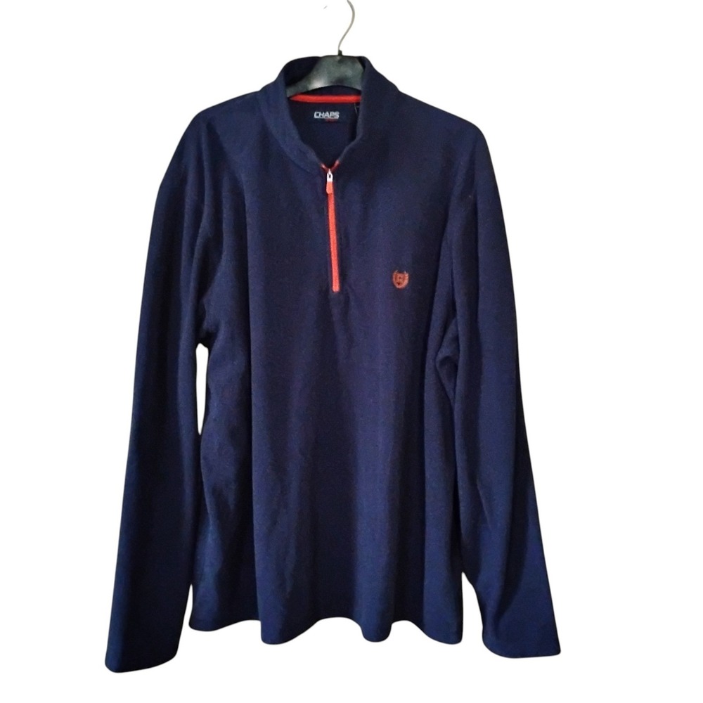 Chaps Sport Mens XXL Navy Blue Orange Quarter Zip Fleece Pullover Sweater